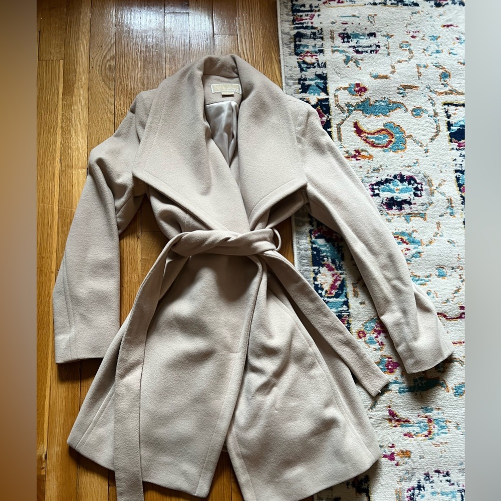 Blush colored Michael kors wrap coat